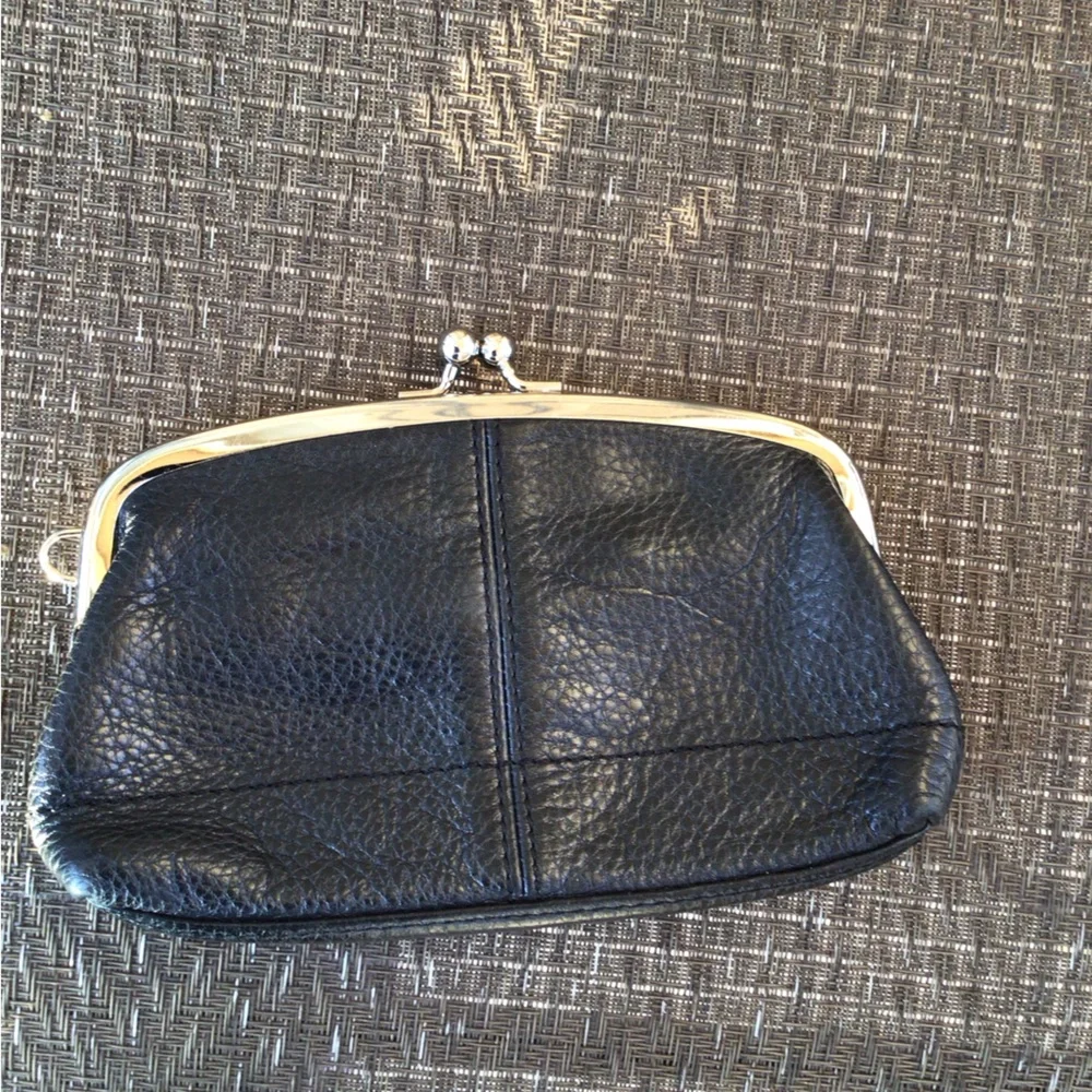 Talbots Black Leather Kisslock Clutch Wallet